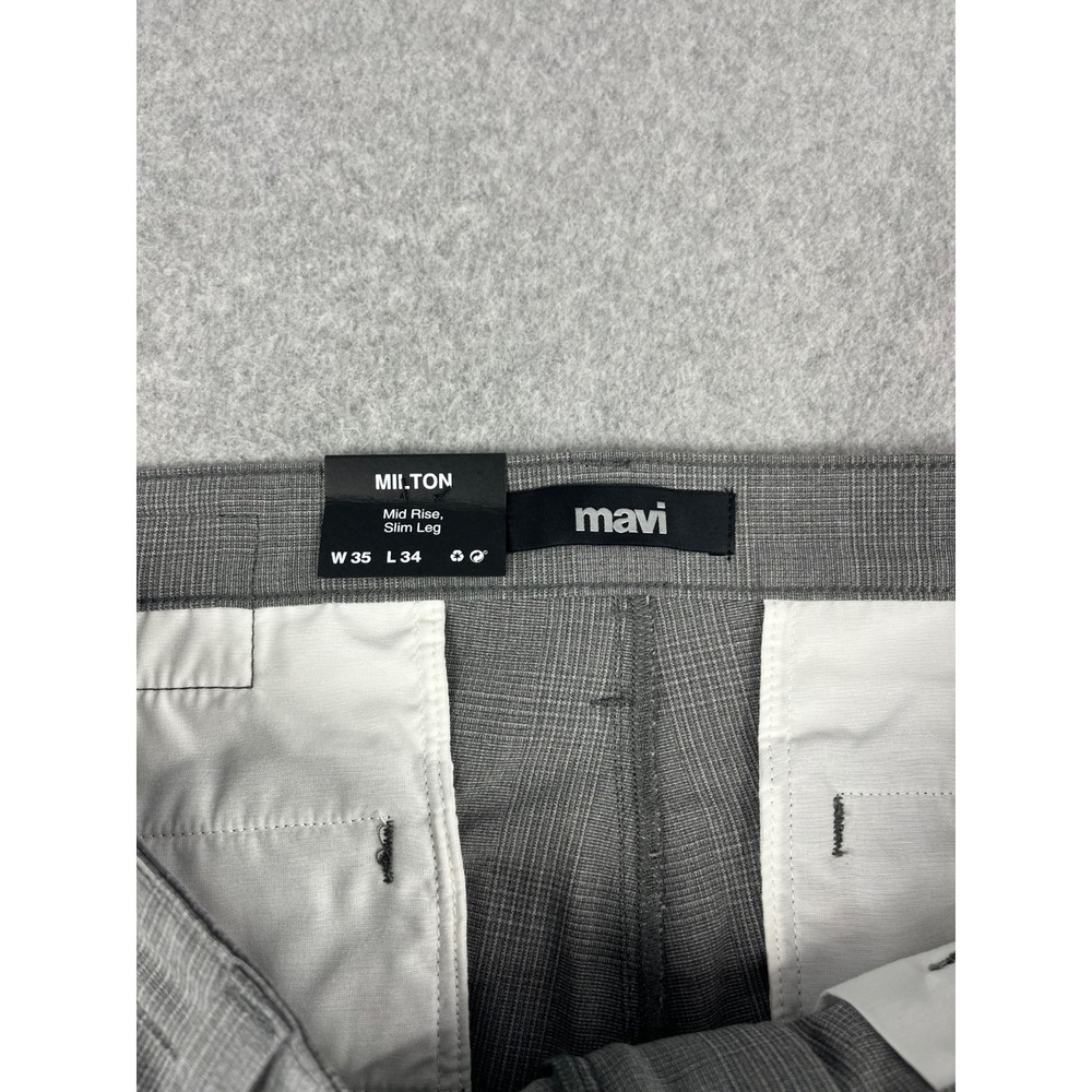 Mavi Milton Pants Mens 35x34 Grey Checked Mid Rise Slim Fit Straight Stretch - Picture 5 of 13